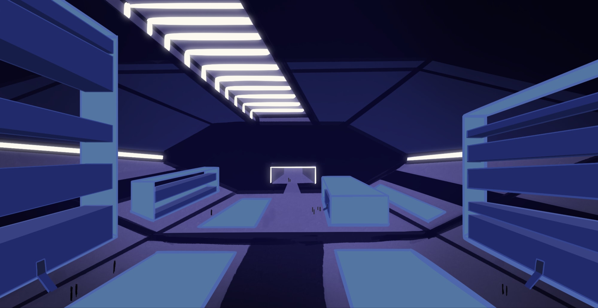 Early CRC collective housing study with repeated residential blocks inside a large underground hall