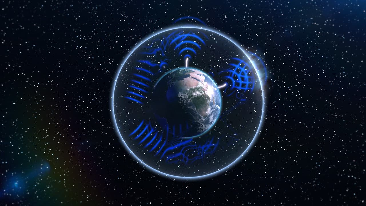 NASA illustration of electromagnetic waves resonating around Earth between the surface and ionosphere